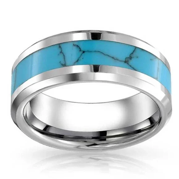 🆕Blue Turquoise Band Titanium Ring For Men or women 8MM - Picture 2 of 3